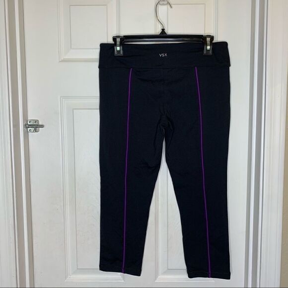 VSX Sexy Sport Black Cropped Leggings Purple Trim - Picture 4 of 7